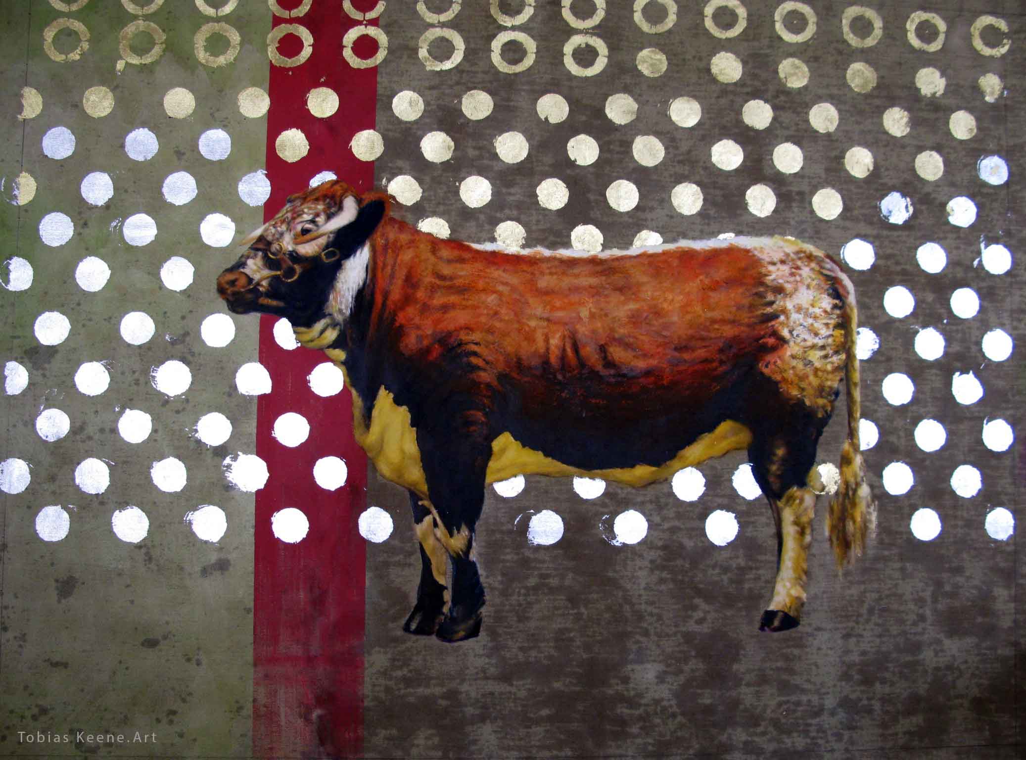 A contemporary painting of a Hereford Bull by British Fine Artist Tobias Keene