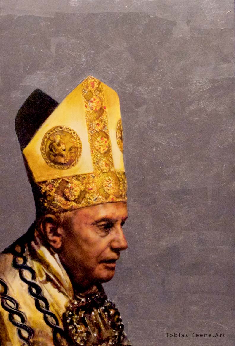 Oil painting of Pope Benedict XVI by British Fine Art Painter Tobias Keene